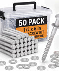Bulk 50 Pack Half Inch By Six Inch Lag Screws With Washers Hot Dip Galvanized Heavy Duty Exterior Wood Screws For Decks And Fences