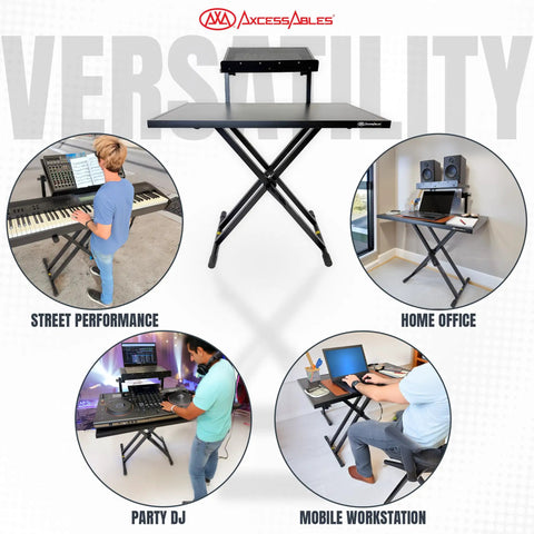 Two Tier Portable DJ Table Stand for Laptops, MIDI Controllers, versatile use in street performance, office, DJ booth