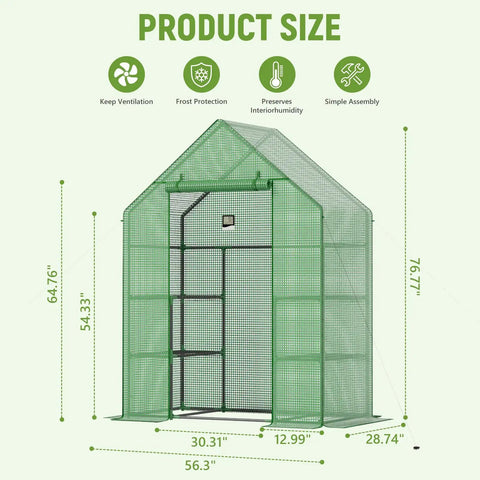 Outdoor Walk-In Greenhouse With Durable PE Cover, Portable Garden Shelter, 57 X 29 X 76 Inches Frame With Shelves And Stands, Easy Access, Perfect For Veggies, Fruits, And Flowers