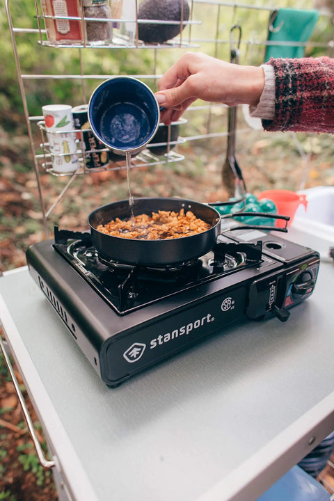 Portable Outdoor Butane Stove For Camping And Catering On The Go With Electronic Ignition Ultra Quiet One Burner Cooker In Black