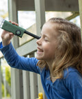 Kid Explorer 7 Function Optical Pocket Tool With 30x Microscope, 8x Telescope, 9x Fold Out Magnifier, Built In Flashlight, Signal Whistle, Compass And Digital Clock, Totally Fun Hands On Learning Gift For Curious Kids, child using telescope