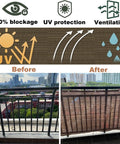 Before and after installing Fence Privacy Screen for Balcony and Patio Shade Cloth 3 Feet 3 Inches by 9 Feet 9 Inches