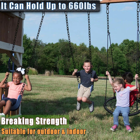 Children swinging on swings using Two Pack Hanging Swing Chain With Four Carabiners 25In Heavy Duty Hammock Hardware Kit 660Lb Capacity For Hanging Chairs Punching Bags Indoor Outdoor Gym Black outdoors.