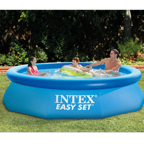 Family playing in 10-Foot By 30-Inch Easy Set Pool With Triple-Strong Laminated Sidewalls, Quick No-Fuss Setup On Level Ground