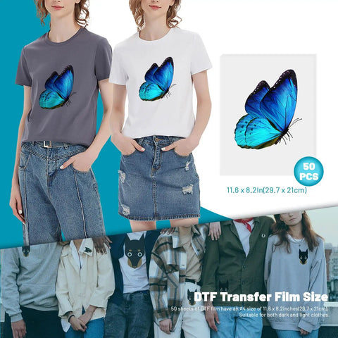 Direct To Film Transfer Paper Kit For Diy Crafters 50 Sheets A4 Size 8.5 By 11 Inches Printable Heat Transfer Paper For Sublimation on T-shirts