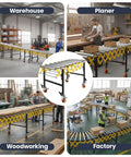 Heavy Duty Expandable Conveyor Roller With 1250 Lbs Hauling Capacity And Smooth Glide Skate Wheels in various warehouse and factory settings.