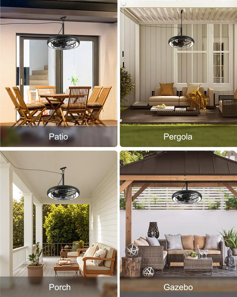 20 Inch Outdoor Ceiling Fan With Lights RGB And 3 CCT Dimmable Remote App Control 6 Speed IP65 Waterproof in patio, pergola, porch, gazebo settings