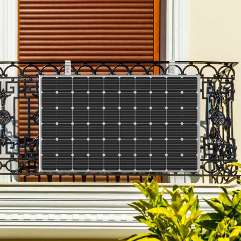 Heavy Duty Solar Panel Balcony Bracket Kit, 2 Pcs 304 Stainless Steel PV Module Mounting Hooks on a balcony railing