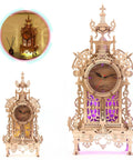 DIY 3D Wood Puzzle LED Tower Clock Kit For Desktop Building Blocks Steampunk Style Architectural Clock Model With 58 Pre Cut Pieces