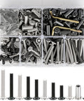 100 Piece Mixed M6 Metric Furniture Bolts And Woodworking Screws In Assorted Lengths Solid Heavy Duty Gear assortment in a storage case.