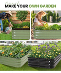 4-In-1 Adjustable Raised Garden Bed Kit with galvanized planter boxes for vegetables and flowers, 12-inch outdoor metal bed.