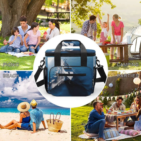 Portable Soft Cooler Bag For Camping And Beach Trips Leakproof Insulated Ice Chest With 22L Capacity and yacht print