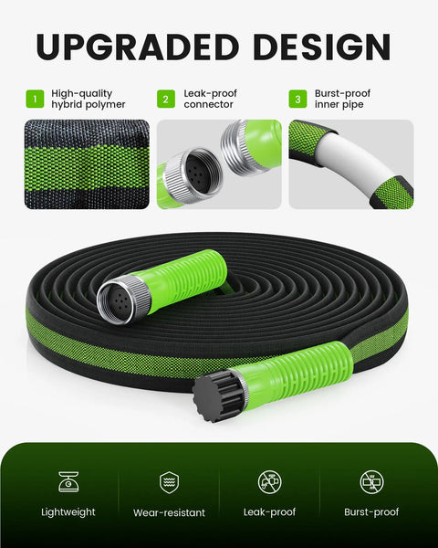 Flat Soaker Hose 100Ft For Garden Watering With Leakproof Anodized Aluminum Ends, Dual Layer Flexible Drip Hose, Green