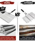 Comparison of Extra Large Stainless Steel Grill Basket For Camping And BBQ Grillin Portable Folding Rack highlighting SUS304 durability
