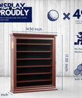 Solid Wood Golf Ball Display Case Cabinet Wall Mount With Lock And UV Protection, Cherry Finish, Holds 49 Balls, front view