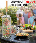 Rolling Grill Basket Set For Dad And Grill Masters, Removable Wooden Handle, 304 Stainless Steel Nesting BBQ Tools With Vegetables