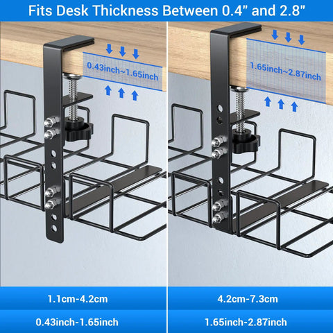 2 Pack Under Desk Cable Management Tray With No Drill C Clamp Easy Install High Capacity 15 7 Inch Long Wire Organizer Rack