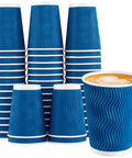 12 Oz Insulated Paper Cups With Ripple Wall For Hot Or Cold Beverages, 50 Count Blue Disposable Cups No Lids, Corrugated 3 Layer Design