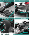 Mercedes-Benz F1 W11 One Eighteen Scale Remote Control Car with detailed authorization, streamlined body, and rubber tires.