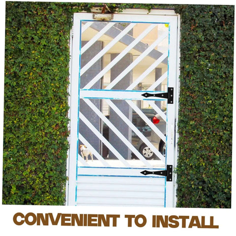 heavy duty cabinet door hinges on white outdoor gate.