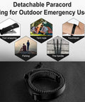 Two Point Paracord Rifle Sling With Swivels, multiple uses shown including tool wrapping, tent rope, and fishing support