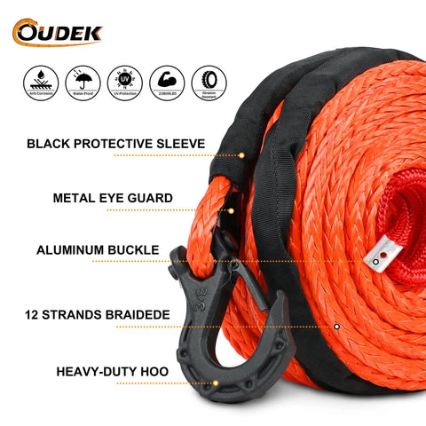 Heavy Duty One Half Inch By Eighty Five Foot Synthetic Winch Rope Kit With 31500 LBS Capacity, UHMWPE Braided Line, Protective Sleeve, Forged Hook And Safety Pull Strap For 4x4 Trucks, SUVs, ATVs, UTVs And Off Road Adventures