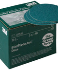 Box of Green Corps Stikit 5 Inch Disc 36 Grit Automotive Sanding Discs with Ceramic Aluminum Oxide Blend, showing discs and packaging