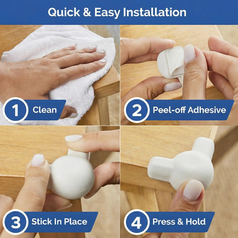 Quick installation guide for Tot Approved Silicone Corner Protectors For Baby Proofing Tables And Desks Using Heavy Duty Peel And Stick System To Cushion Hard Hits And Shield Rowdy Kids From Sharp Edges In Crisp White 12.