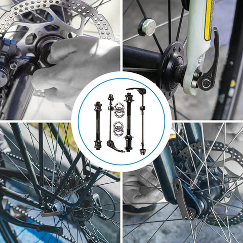 Dope Quick Release Bike Axle Skewer Set For Front And Rear Hubs, Hollow Shaft Wheel Hub Kit installation and close-up view