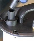 Close-up of Venturi Vacuum Pump Fluid Evacuator lid showing hose attachment, Pneumatic 2.3 Gal, Chemical Resistant Polyethylene.
