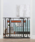 Extra Wide Baby Gate For Doorways And Stairs, 30 To 41.5 Inches, Pressure Mounted Wood Gate With Door shown in a living room doorway