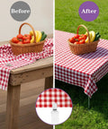 Before and after using 5 Pack Adjustable Elastic Tablecloth Clips With Covert Straps No Tools Needed Universal Fit Tablecloth Holders