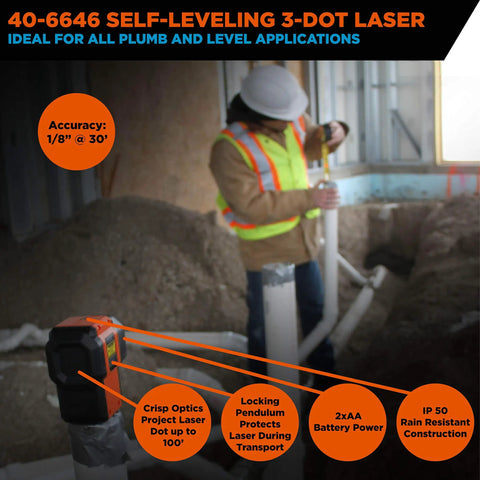 Self Leveling 3 Dot Laser Level With Plumb Up Down Dots And Level Dot 4.5 Inch Red Beam in construction site setup