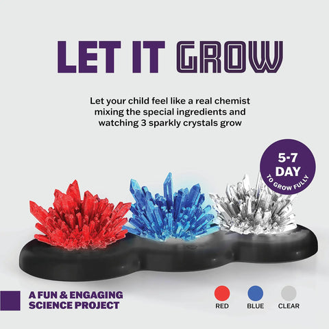 Glow In The Dark Crystal Growing Kit For Kids Ages Eight To Twelve With LED Light Up Display, red, blue, clear crystals