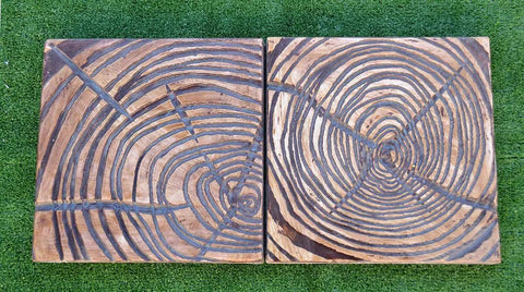 DIY Concrete Molds Set, 5 Pcs ABS Plastic Stone Paver Molds, showing two textured molds on grass surface