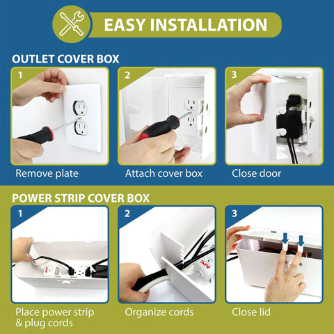 Easy installation of Baby Safe Power Strip Cover And Outlet Box Bundle For Floor Or Wall Mount Keeps Kiddo Hands Safe