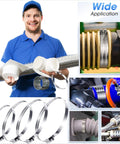 20 Pcs 304 Stainless Steel Adjustable 44-108mm Range Worm Gear Hose Clamps, shown in use for various applications and sizes
