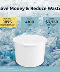 PH002 Alkaline Water Filter Cartridge for Pitchers and Ultrafiltration Systems Replacement Filter in front of plastic bottles