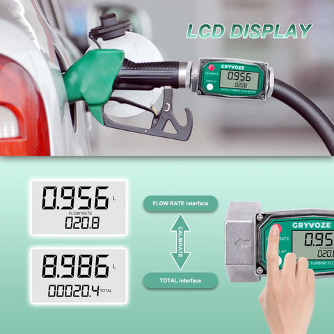Your Go To 1.5 Inch NPT Fuel Flow Meter With LCD Inline Turbine Delivers 10.5 To 74 GPM for various liquids in use at fuel pump