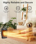 Indoor Portable Space Heater 1500W With PTC Ceramic Heating Thermostat and Remote, dog and glowing heat in living room