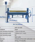 1.5x1300 Manual Press Brake dimensions and specifications display