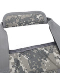 Close-up of Gen 3 Shockproof Satellite Travel Bag For Camping And RV Trips with digital camouflage Oxford cloth shell and handle.