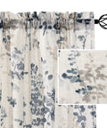 Linen Sheer Curtains For Living Room And Bedroom 63 Inch Long Light Filtering Rod Pocket Panels Two Panels Floral Print Bluestone And Taupe