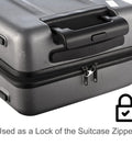 Double Small Carabiner Clips For Zipper Replacement And Theft Deterrent securing suitcase zipper, one and a half inch clip, shown with lock icon