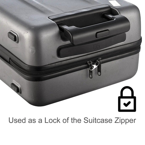 Double Small Carabiner Clips For Zipper Replacement And Theft Deterrent securing suitcase zipper, one and a half inch clip, shown with lock icon