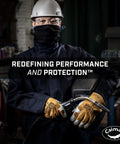 Welder in shop wearing All Day Comfort Welding Gloves With Premium Cow Grain Leather And Double Stitched Palm Padding.