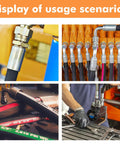 Display of usage scenarios for Badass Shop Ready 110 Volt Electric Hydraulic Hose Crimper featuring various hydraulic hoses and connections.