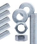 Zinc Plated Five-Eighth Inch Threaded Rod Twelve Inch UNC Coarse 11 TPI Six Pack With Nuts And Washers Carbon Steel ASTM A307 Compliance Right Hand Threads All Thread Rods, with nuts and washers