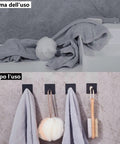 Comparison of untidy towels and organized towels using Heavy Duty Self Adhesive Hooks For Wall No Drill Install Peel And Stick Hangers