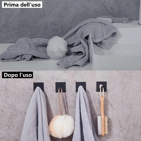 Comparison of untidy towels and organized towels using Heavy Duty Self Adhesive Hooks For Wall No Drill Install Peel And Stick Hangers
